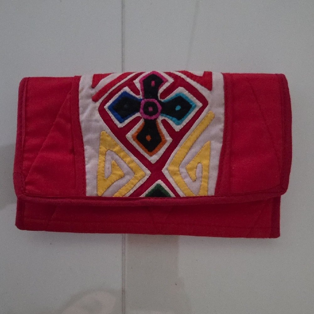 Mola Red Embroidered Women's Clutch, Panama, Vintage